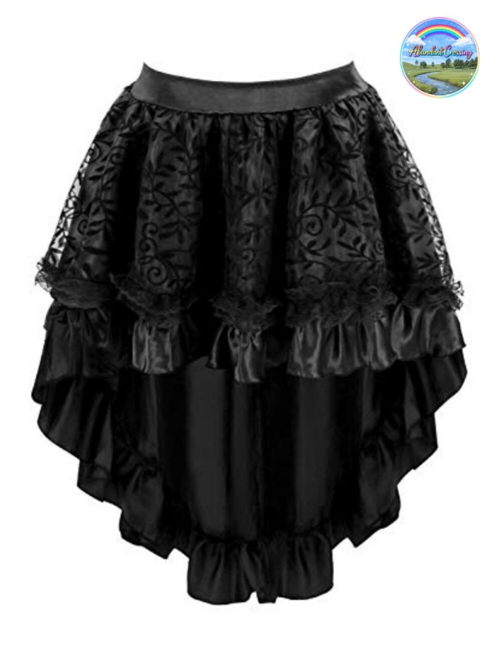 Satin High Low Steampunk Skirt Lace Trim Zipper Back Cosplay
